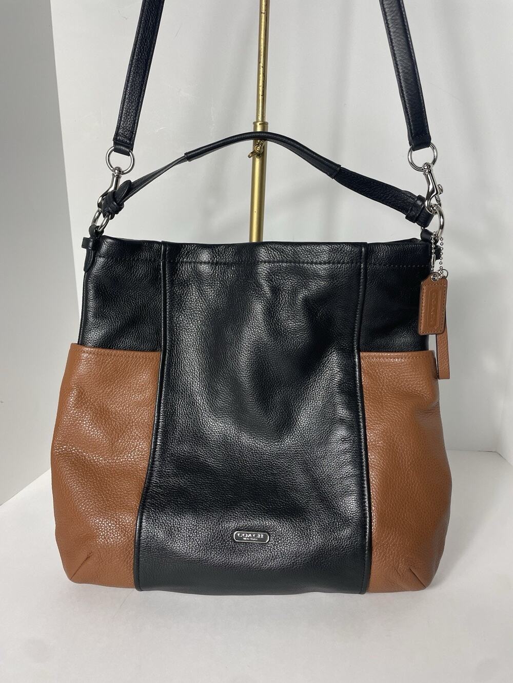 Coach Park Hobo Black/ Tan Color Block Bag#D1405-F31304 Pebbled Leather NWOT